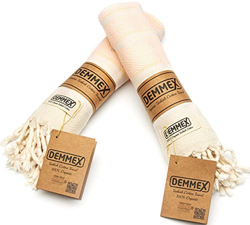 DEMMEX Lot de 2 serviettes Peshtemal certifiées 100 % coton turc bio prélavées pour mains, visage, cheveux, salle de sport, yoga, thé, vaisselle, cuisine, bain, 45,7 x 91,4 cm (rose layette) Cover