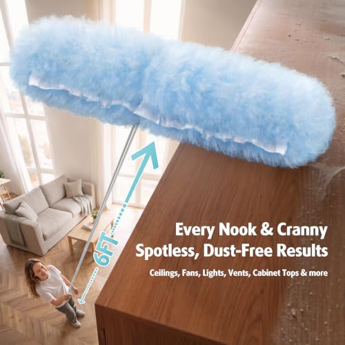 Image of 6 ft Extendable Duster Handle with 20 Refills, Compatible with Swiffer, Disposable Microfiber Dusting Pads for Home Cleaning, Ceiling, Fan, Window, Hard-to-Reach Areas