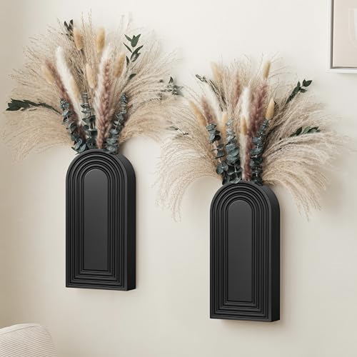 Wooden Wall Vase Set with Pampas Grass
