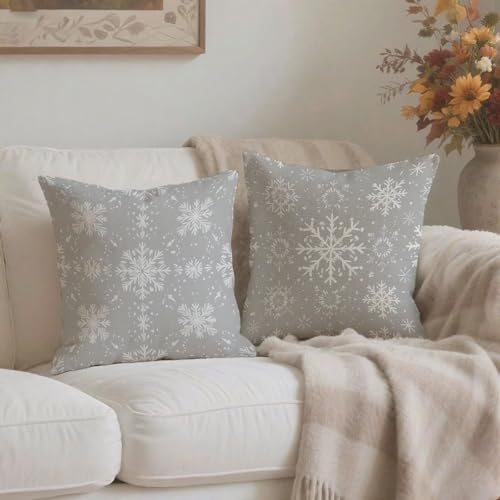 Housse coussin Noël 80x80cm anti-tache en lin gris protectrice - 4