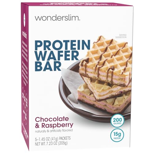 WonderSlim Protein Wafer Snack Bar, Raspberry, 200 Calories, 15g Protein, 0mg Cholesterol (5ct)