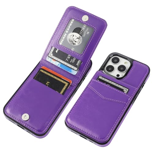 Image of KIHUWEY Compatible with iPhone 13 Pro Case Wallet with Credit Card Holder, Premium Leather Magnetic Clasp Kickstand Heavy Duty Protective Cover for iPhone 13 Pro 6.1 inch(Dark Purple)