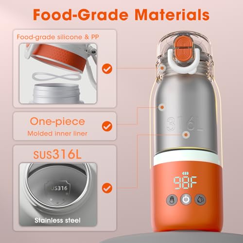 Portable Bottle Warmer for Travel – Fast Heating, Dual Heating Modes for Breasmilk & Formula, 45W Super Fast Charging, 12oz Travel Bottle Warmer On-The-Go, 5-Temp Control, Extra Straw Lid, Travel Bag