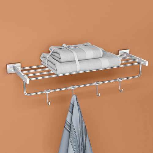 Image of Plantex Stainless Steel Towel Rack for Bathroom /Towel Stand /Towel Hanger /Towel Holder /Bathroom Accessories - Nexa (Chrome) 24 Inch