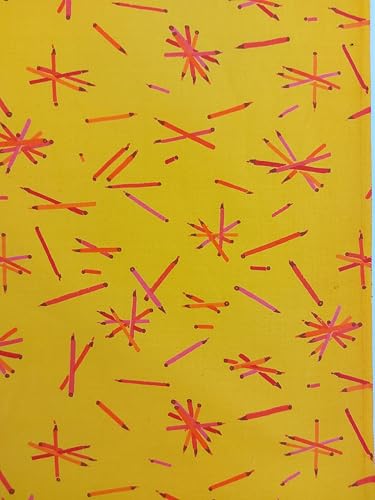 Tissu en coton indien d'exception h. 140 cm motif crayons orange par Naj Oleari
