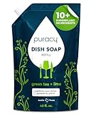 Puracy Natural Dish Soap Refill - Skin-Softening Plant-Based Liquid Dishwashing Detergent Soap, Clean-Rinsing Water-Sheeting Formula (Green Tea & Lime, 48 fl oz)