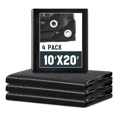 Image of 4 Pack 6 x 8 ft 5.5 Mil Large Tarps Heavy Duty Waterproof Tarp Multi Purpose Tent Cover for Home Boats Cars Camping Patio Furniture Roof Emergency Rain Protective Cover, Black