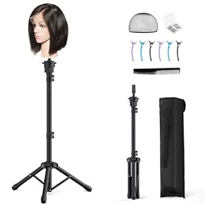 Relx Wig Head Stand – Adjustable Mannequin Head Stand – Wig Stand Tripod for Cosmetology Hairdressing Training (Head Not Included)