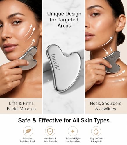 Image of Inuvik Premium Stainless Steel Gua Sha,Metal Gua Sha Facial Tool. Firm Face Muscles, Reduce Puffiness, Facial Tension, Helps Lymphatic Drainage. GuaSha Beauty Tool for Body Neck Eyes (Heart Shape) (SS GUA SHA 75 GRM)