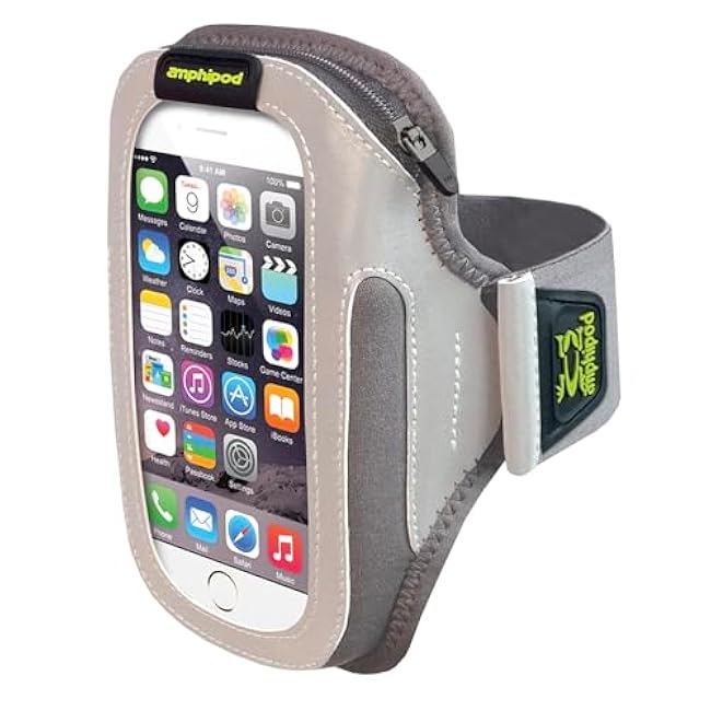 Amphipod ArmPod SmartView Sumo Armband, Reflective Arm or Belt Cell Phone Accessory with Zip Storage for Running & Walking - Silver/Charcoal - XL