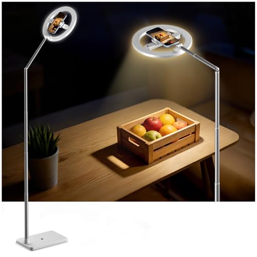 Ring Light Professionnel Smartphone Overhead 174cm, avec Trépied Idéal pour TikTok, Les Diffusions en Direct de Cours de Cuisine et Les Vidéoconférences.