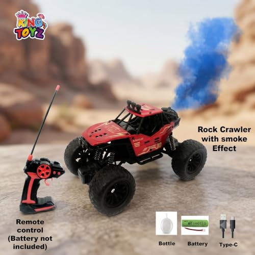 Image of Rock Crawler RC Car with Smoke, 1:16 Scale High-Speed Off-Road Monster Truck, 4 Functions, Rechargeable Remote Control Climbing Car with Fog Effect for Kids-Black (RED)