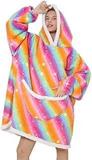 Women's Wearable Blanket Oversized Sherpa FLeece Fuzzy Plush Wool Printed Hooded Giant Blanket for Adult Women One Size Fits All