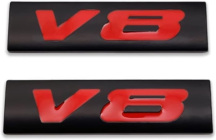 2X Chrome Metal V8 Logo Car Emblem Premium 3D V-8 Engine Badge Auto Door Fender Sticker Side Wing Decal (V8,Black&Red)