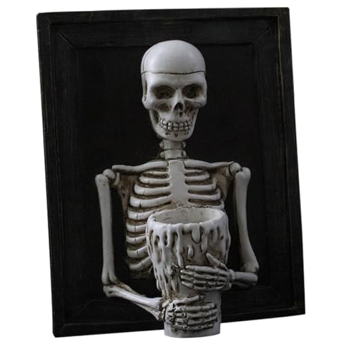 Décoration crâne Halloween avec cadre photo en résine et bougeoir