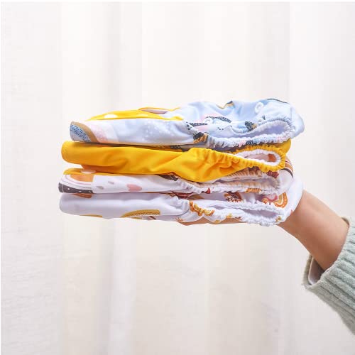 Image of HappyFlute 4 Sets Newborn Baby Cloth Pocket Diapers One Size Adjustable Reusable for Baby Boys and Girls(No Inserts,Yellow)