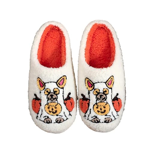 Image of Womens Mens House Slippers Retro Comfy Warm Plush Slip on Fluffy Memory Foam Home Sippers for Winter Indoor Outdoor