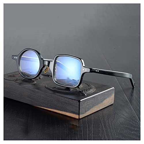 Modne retro nieregularne okulary do czytania, czytniki komputerowe blokujące niebieskie światło, kwadratowa + okrągła tytanowa ramka (kolor: przezroczysty, rozmiar: 2,5 x)