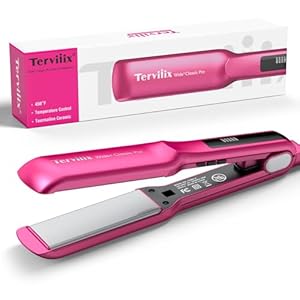 Terviiix Ceramic Hair Straightener, 1-1/2 Inch Wide Flat Iron for Hair, Professional Straightening Irons with Adjustable Temp, 30s Instant Heating, Get Silky Smooth Hair, Dual Voltage, Auto Off, Pink