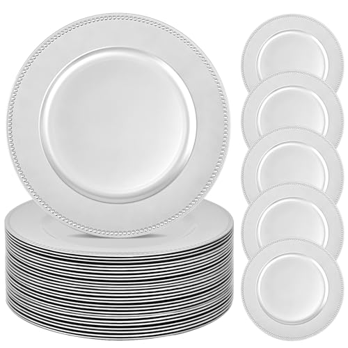 24 Pcs Silver Charger Plates Bulk,13
