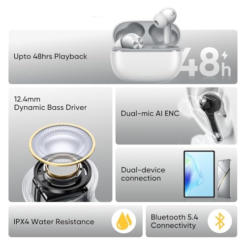 Image of Compatible with Realme T200 Lite Bluetooth TWS, AI ENC, Gaming Mode, 48 Hours (Storm Grey)