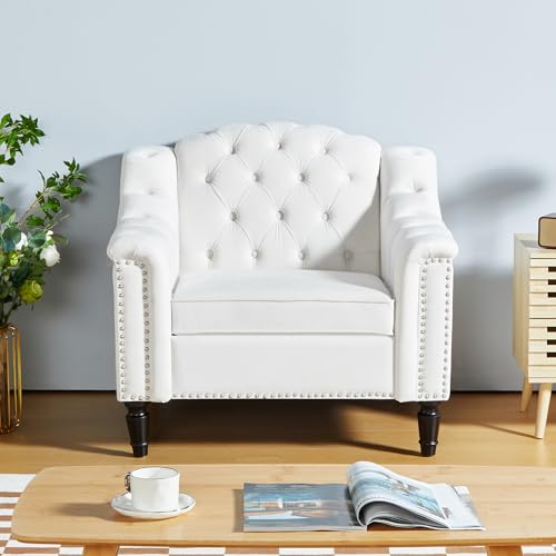 Sillón Chesterfield Piel Sintética Blanco miniatura 1