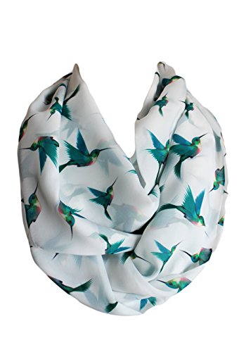 Etwoa's Teal Blue Birds Pattern Infinity Scarf, White, 32