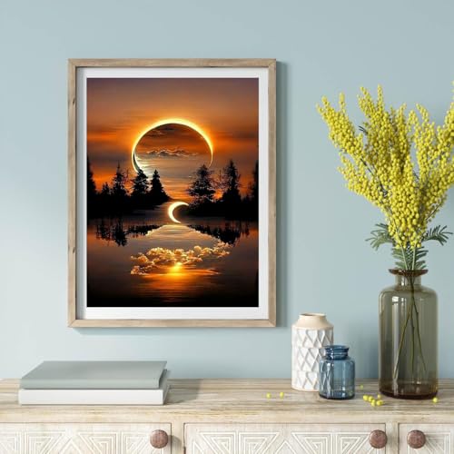 ijbnhd Diamond Painting Kits for Adults,Moon Diamond Art Kits for Adults,5D Moonlight Landscape Diamond Painting Kits DIY Diamond Art Dots Crafts Kits,Home Wall Decor Gifts 12x16in — view 3