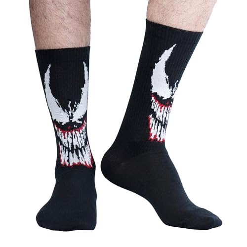 Image of SOCKSXPRESS Marvel Venom Men's Crew Socks | Black | Official licenced Marvel | Special Edition Comfort, Combed Cotton with Reinforced Heel & Arch Support | Sinister Style & Everyday Wear | Pack of 2