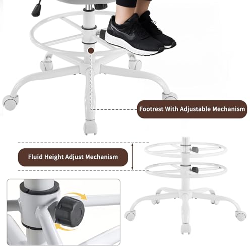 Image of Karl home Ergonomic Drafting Chair, Grey | Lumbar Support, Flip-Up Armrests, Adjustable Height Footrest Ring, Breathable Mesh, Tall Swivel