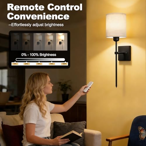 Image of Battery Operated Wall Sconce Set of 2, Wireless Wall Light Black
