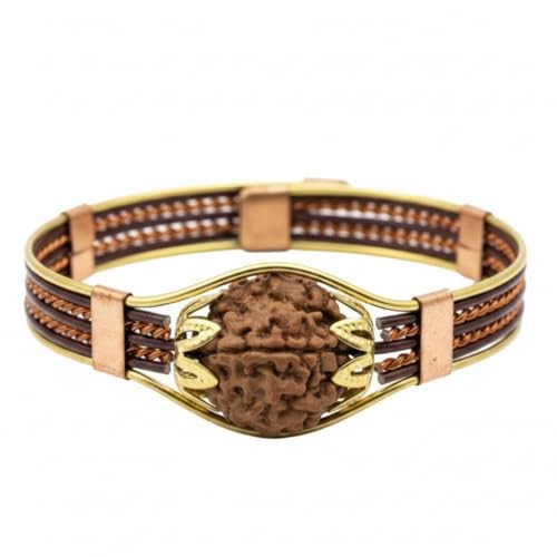 Image of Arihant Gems & Jewels Original 7 Mukhi Nepali Rudraksha Metal Bracelet for Men & Women | Lucky Wealth & Prosperity | Adjustable Spiritual Bracelet.