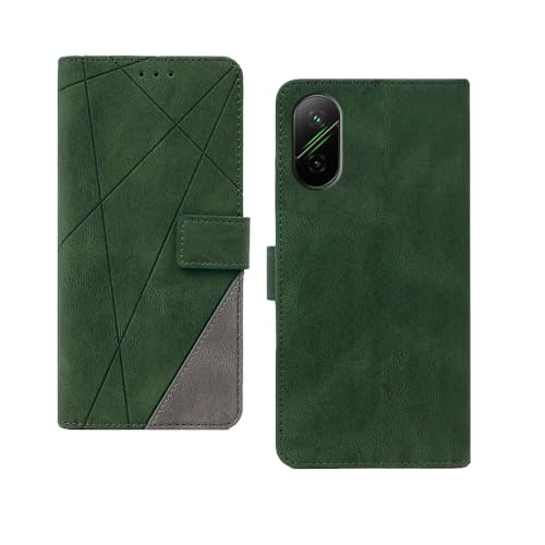 Image of amazon basics Poco F7 5G Flip Cover | Card Pockets Wallet & Stand | Flip Cover for Poco F7 5G (Green with Grey)