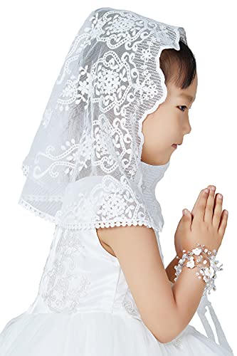 BEAUTELICATE Voile Communion Fille D’église Catholique Messe Baptême Mantille Dentelle Carnaval Accessoire Ivoire
