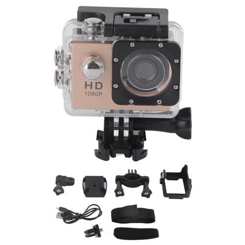 QWUUYEC Cámara Deportiva Impermeable para Ciclismo, Mini DV, Pantalla HD 2.0', Video 1080P, Resistente Agua 30m - Accesorios Incluidos, Fácil Instalación, Ideal para Deportes al Aire Lib (Clima)