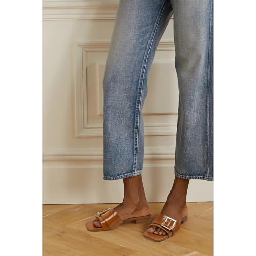 Image of Women's Slide Heeled Sandals Opened Square Toe Chunky Block Heel Slippers with Buckle Slip on Casual Comfortable Pumps