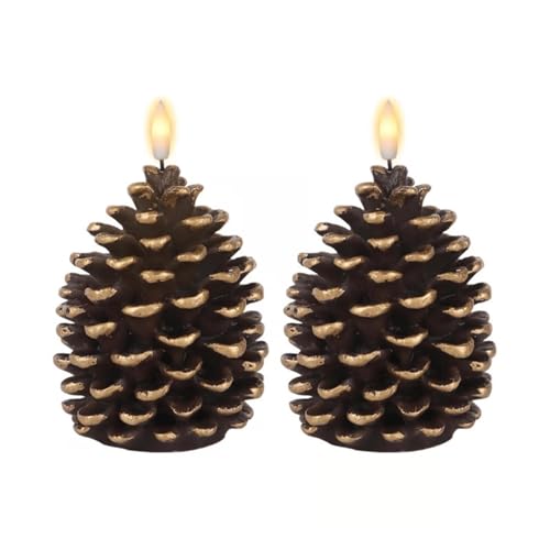 2 pezzi di candele senza fiamma a forma di pigne, candele senza fiamma a batteria, candele in cera non profumate a forma di pigne, finitura marrone a forma di pigna per decorazione natalizia e festiva