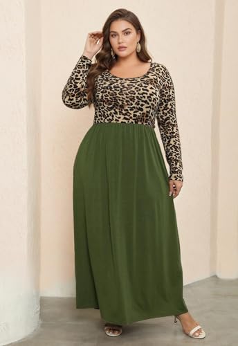 Image of Nemidor Women Plus Size Casual Maxi Dress Long Fall Pockets | Size 14-26 plus, elastic waist, long sleeve, round neck, loose, boho, curvy, winter, wedding, daily, vacation, work, holiday