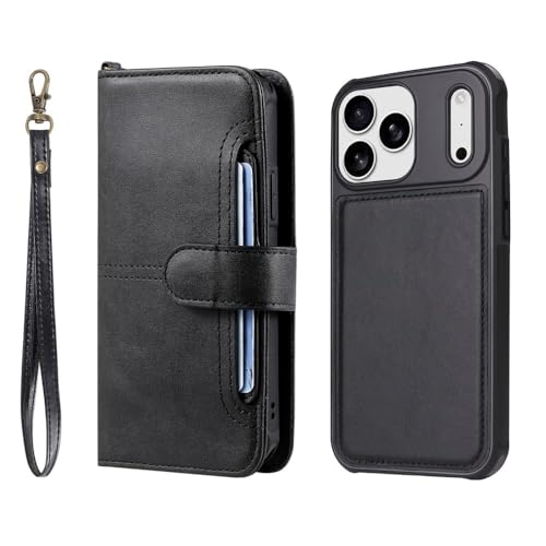 Étui iPhone 12 Pro noir portefeuille en cuir à rabat magnétique