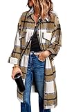 PRETTYGARDEN Jackets for Women 2025 Fall Plaid Shacket Long Sleeve Button Down Flannel Shirts Winter Coats Fashion Clothing (Khaki,Large)