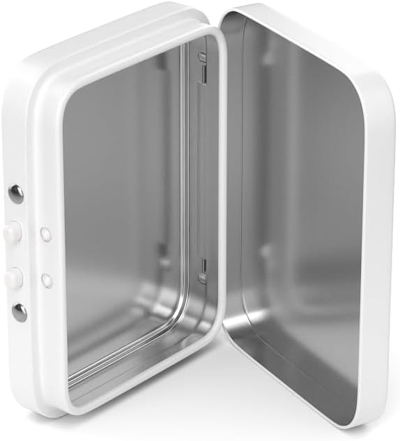 100 Pack – Mini Child Resistant Metal Tin Boxes with Hinged Silicone-Lined Lids – Recyclable, Air Resistant, Secure Storage Containers (White)