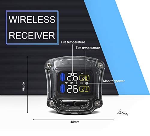 ALUNAR Wireless TPMS Motorbike Auto Tire Alarm Motorcycle Tire Pressure Monitoring System Super Waterproof Sun Protection Autocycle Tool CAREUD LCD Display with 2 Sensors for Two-wheeled Motor Bicycle