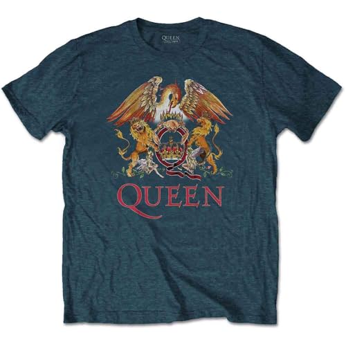 Rock Off officially licensed products Queen T Shirt Classic Crest Band Logo Nouveau Officiel Unisex Denim Bleu Size XXL