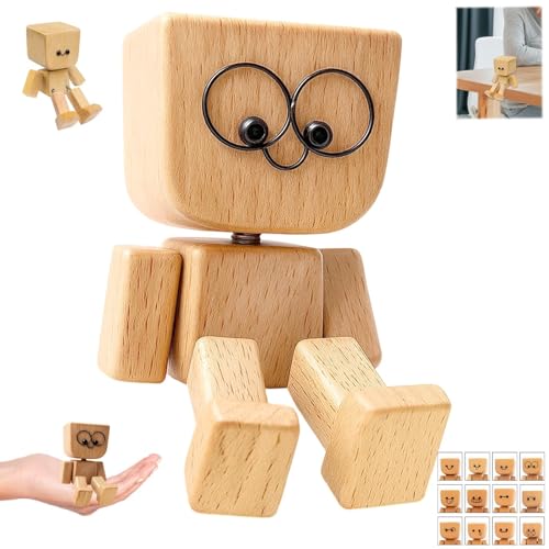 Wackelfigur Auto Wackelnder Holzmann Schüttelnde Holzmann-Figur Lebendig Wackelkopf-Autodekoration Charmante Kleine Holzfigur für Armaturenbrett Bürodekoration und Geschenk Geschenke für Männer