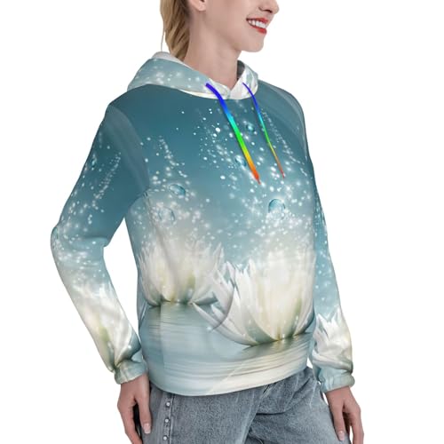 Sweat à capuche fleurs de lotus blanc femme pull ajusté polyvalent - 3
