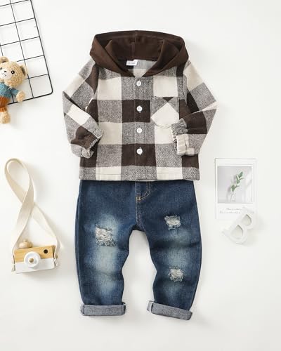 Renotemy Toddler Baby Boy Clothes Fall Infant Outfits Hoodie Sweatshirt Ripped Jeans Winter Denim Clothing Set for Boy 12M-5T2