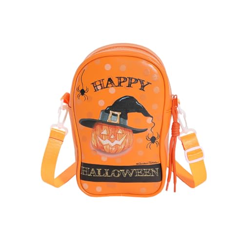 Halloween Gothic Ghost Shoulder Bag, Women's Vertical Skeleton Devil Pumpkin Purse, PU Leather Candy Crossbody Phone Bag