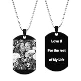 Personalized Engraved Custom Photo Picture Text Military Dog Tag Pendant Ball Chain Necklace Men...