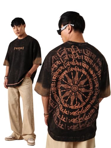 Image of The Souled Store Samsara Men and Boys Short Sleeves Round Neck Grey Graphic Printed Cotton Super Oversized T-Shirts