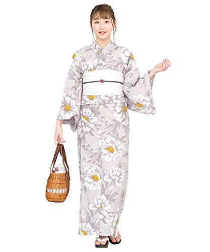 [SOUBIEN] ソウビエン 浴衣 2点 セット (浴衣/兵児帯) レディース Sサイズ 花レトロ クール 牡丹・グレー系×白 ykt00310-obs00230の商品画像（Amazon）